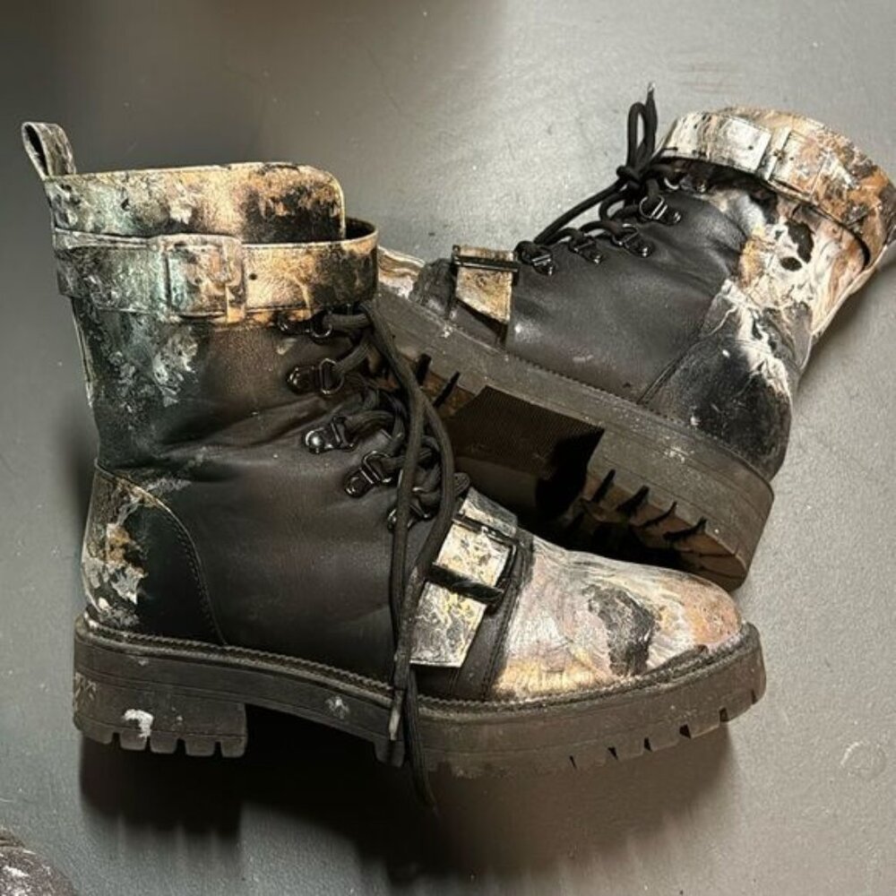 Size 9 Black  Gold Upcycled HydroDipped Combat Boots